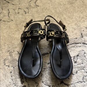 G by Guess Black Sandals with Gold Accents
